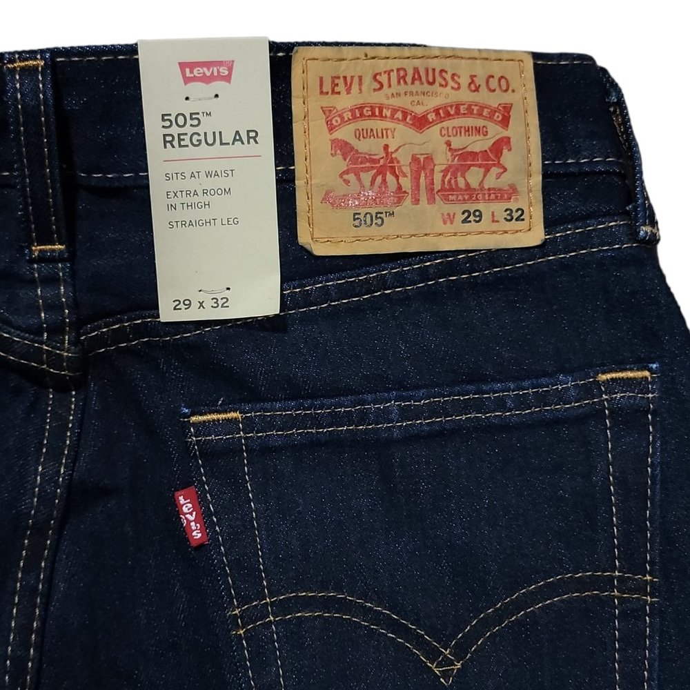 Levis 505 Mens Rinse Dark Wash Jeans Straight Leg Sz 29x32 - Picture 6 of 13